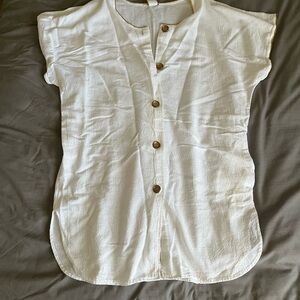 Off White Cap Sleeve Swim Coverup with Textured Fabric